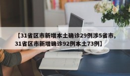 【31省区市新增本土确诊29例涉5省市,31省区市新增确诊92例本土73例】